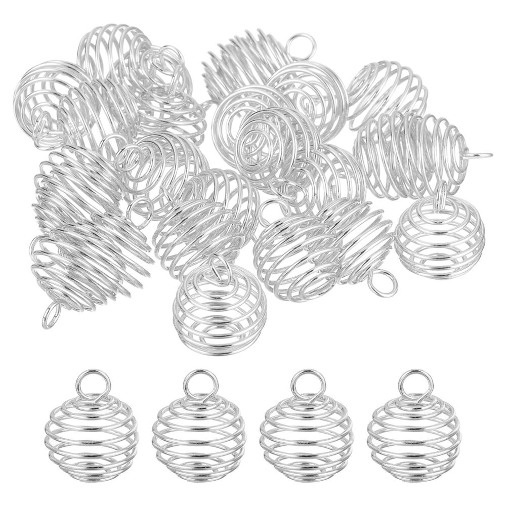 7594 50Pcs Spiral Bead Cages Pendants, 15x14mm Stone Holder Necklace Hollow